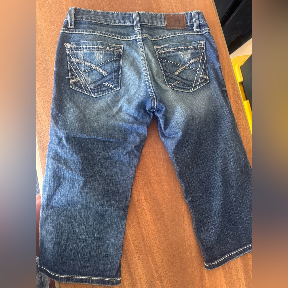 BKE Blue Ankle Cropped Jeans with Distressed Details